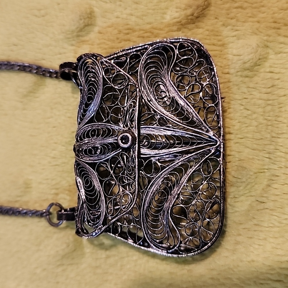 Handmade Filigree Mini Purse Necklace, Vintage